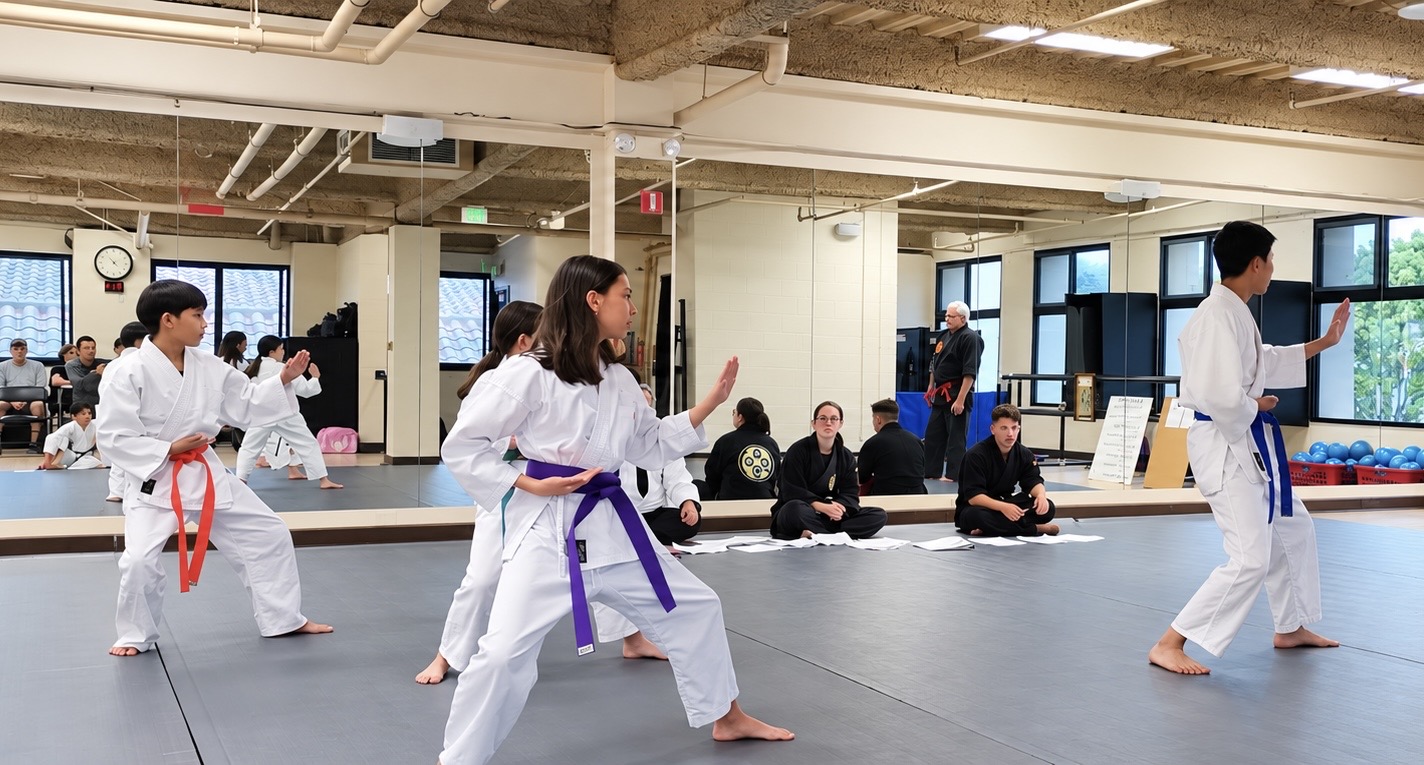 Students practicing together in the dojo