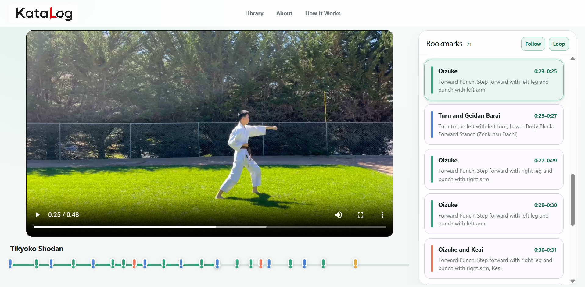 KataLog video player with bookmark timeline and bookmark list